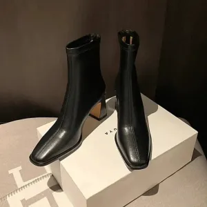 binfenxie  -  Winter New Pointed Solid Leather High Heel Back Zipper Plush Comfortable Women's Fashion Boots Naked Boots Women