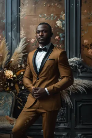 Caleb High Quality Golden slim Fit Men Tuxedos Suit