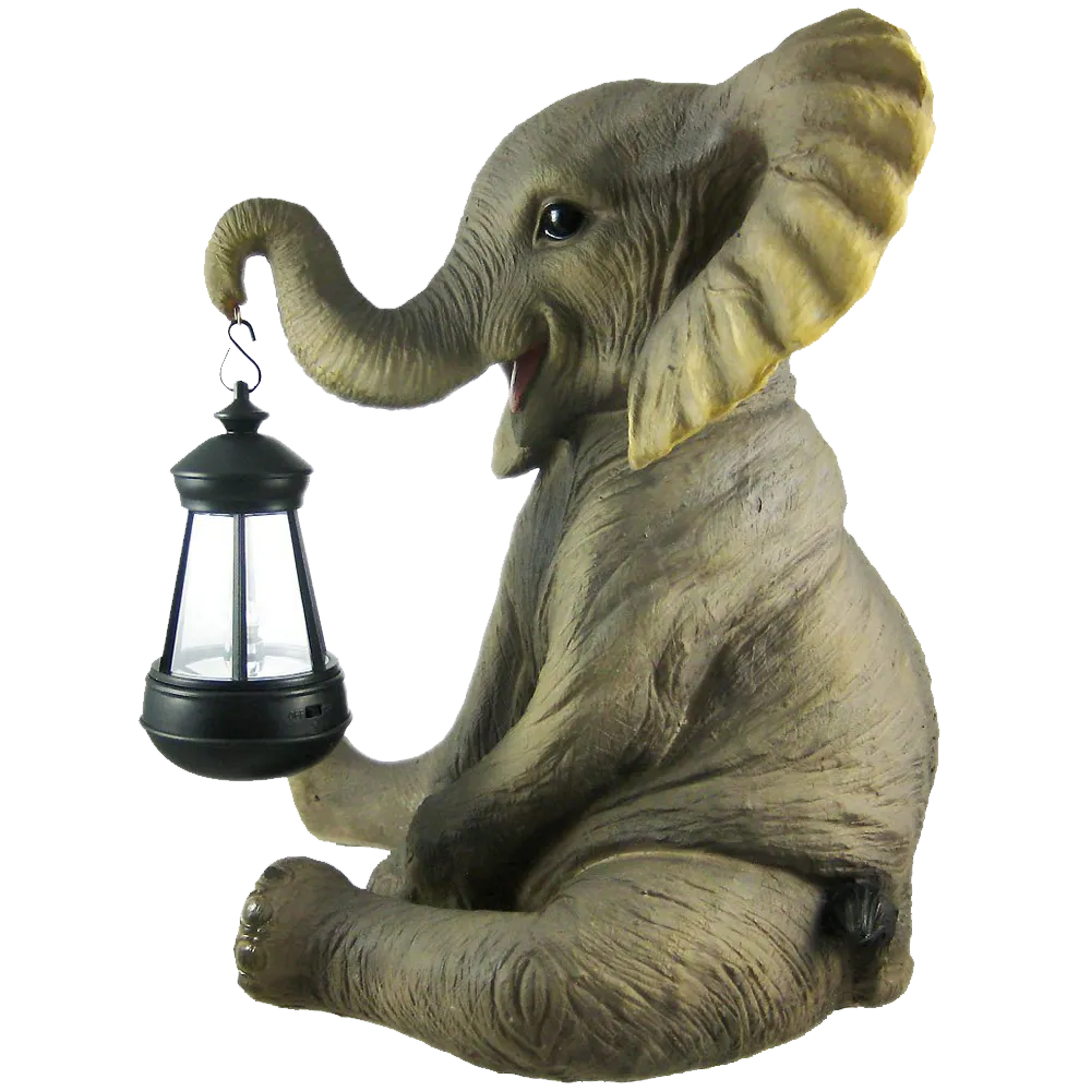 Cute African Elephant Porch Garden Statue W Lantern