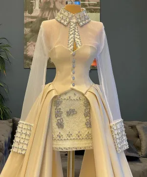 Helena Long Sleeves White   Evening Dress