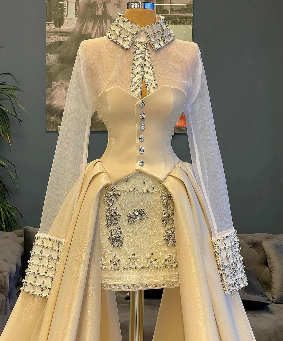 Helena Long Sleeves White   Evening Dress