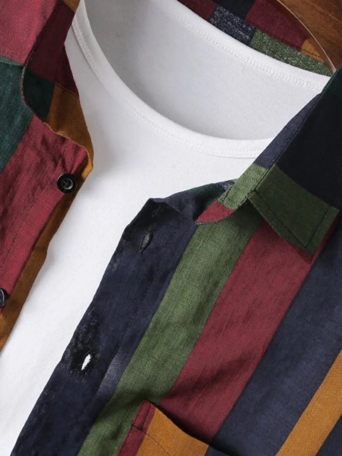 Men's Full Size Contrast Striped Button Down Shirt Plus Size