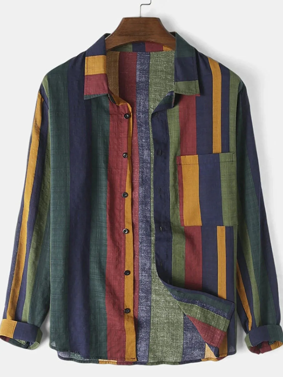 Men's Full Size Contrast Striped Button Down Shirt Plus Size