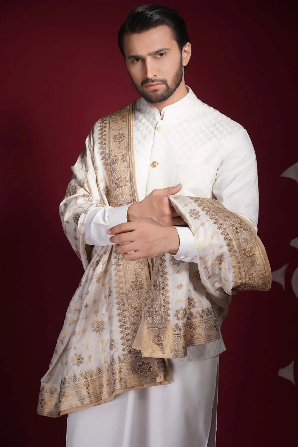 Pearl White Arsalan Iqbal Signature Style Waistcoat Set.