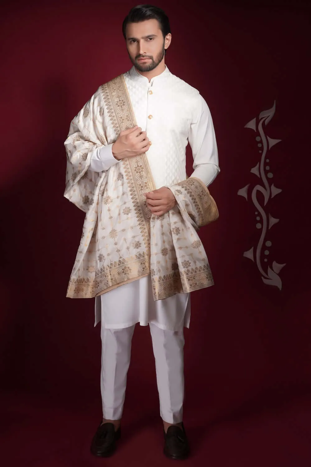 Pearl White Arsalan Iqbal Signature Style Waistcoat Set.