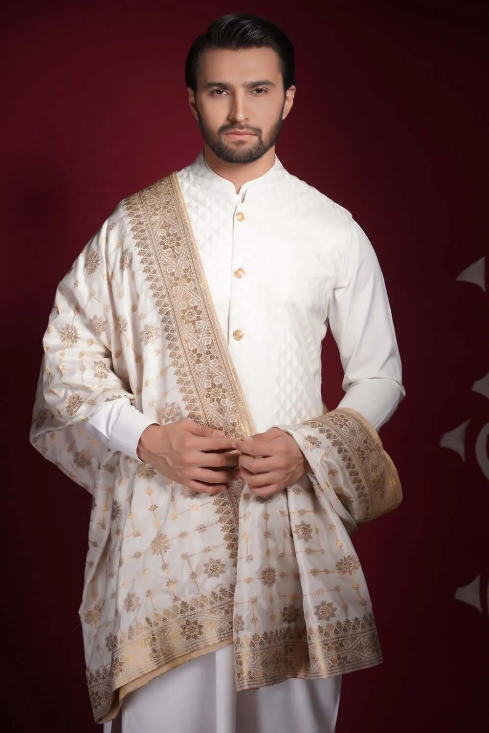 Pearl White Arsalan Iqbal Signature Style Waistcoat Set.