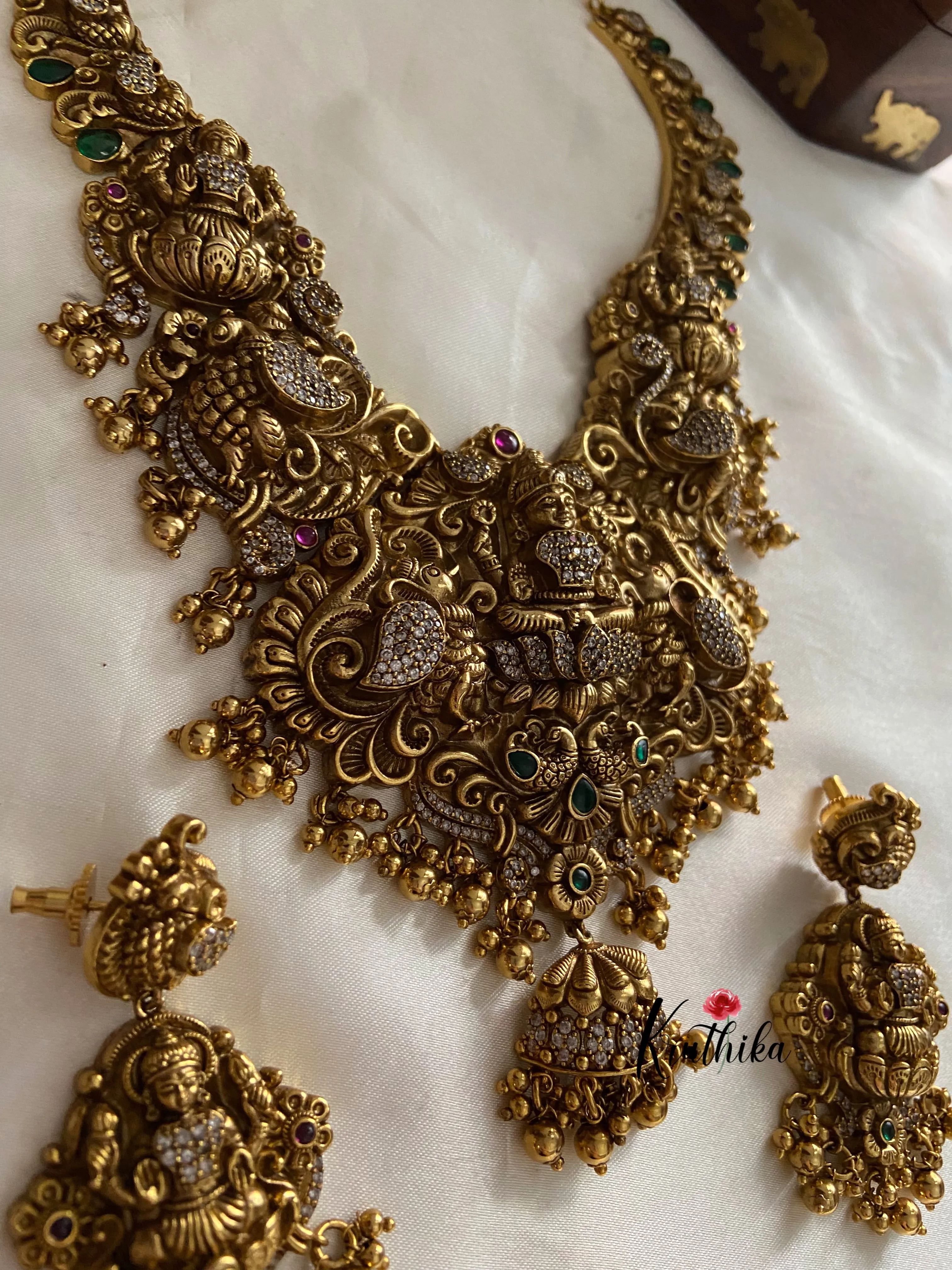 Premium antique polish Nagas Lakshmi peacock Haaram LH443