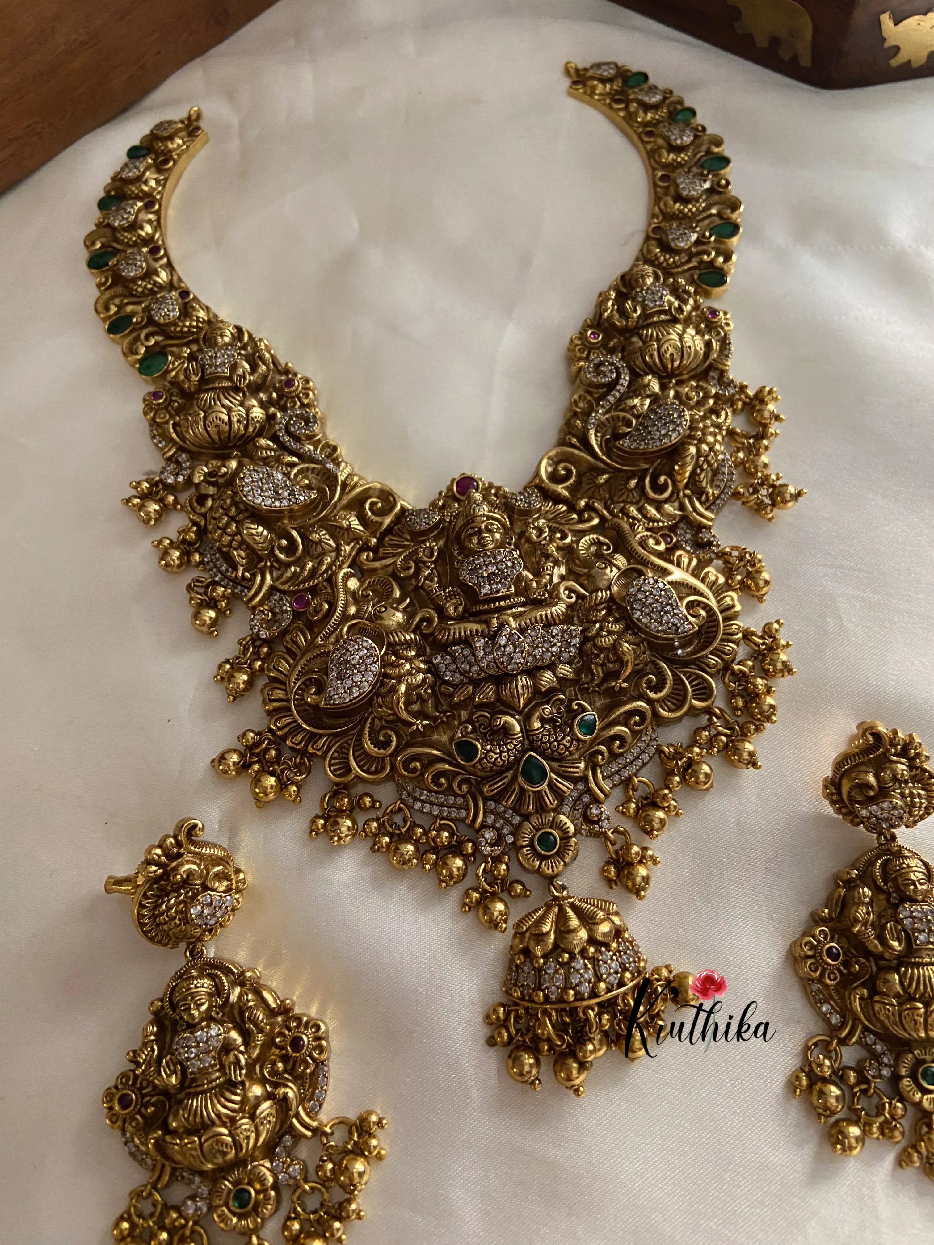 Premium antique polish Nagas Lakshmi peacock Haaram LH443