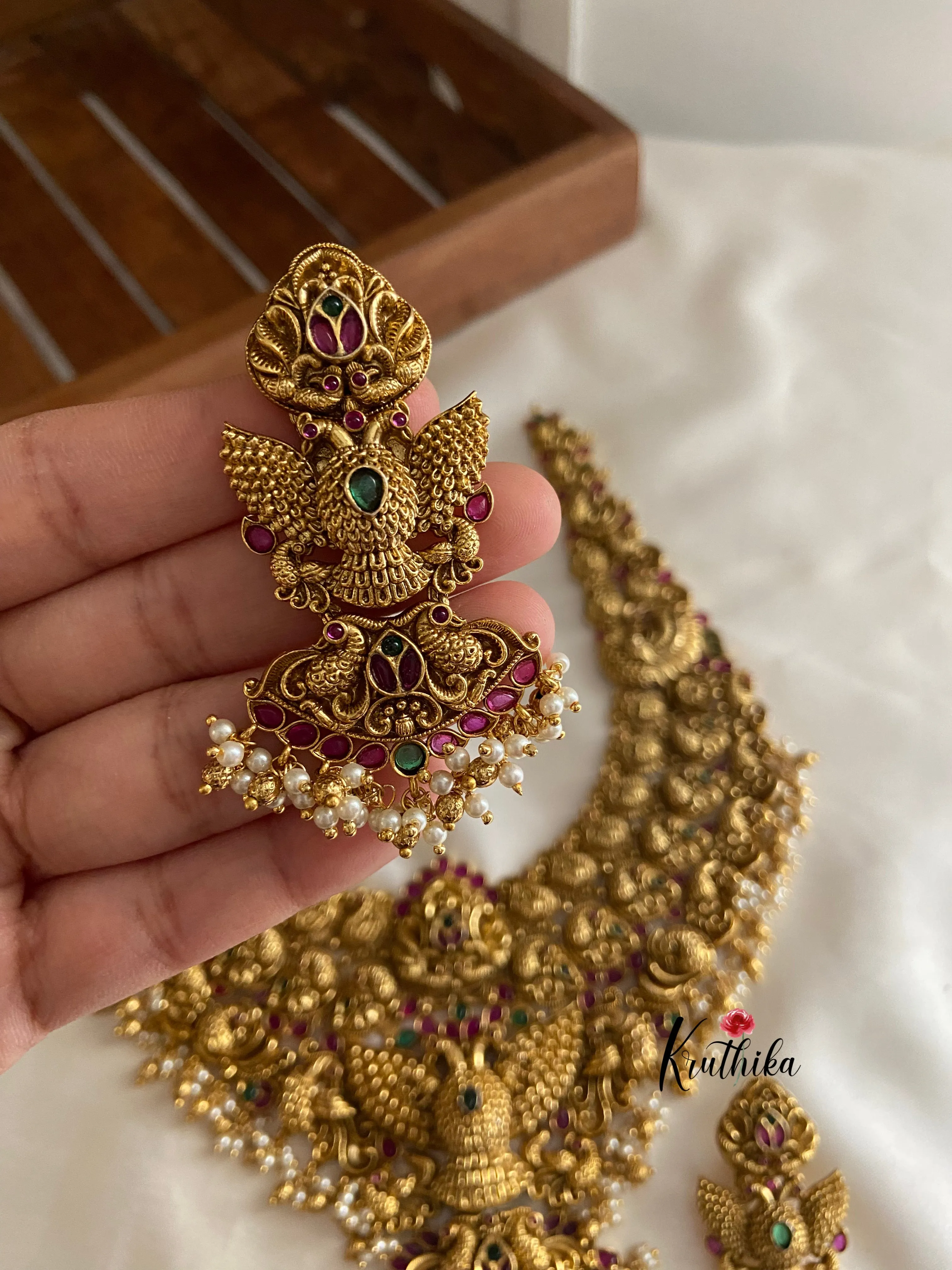 Premium antique polish peacock bridal Haaram LH395