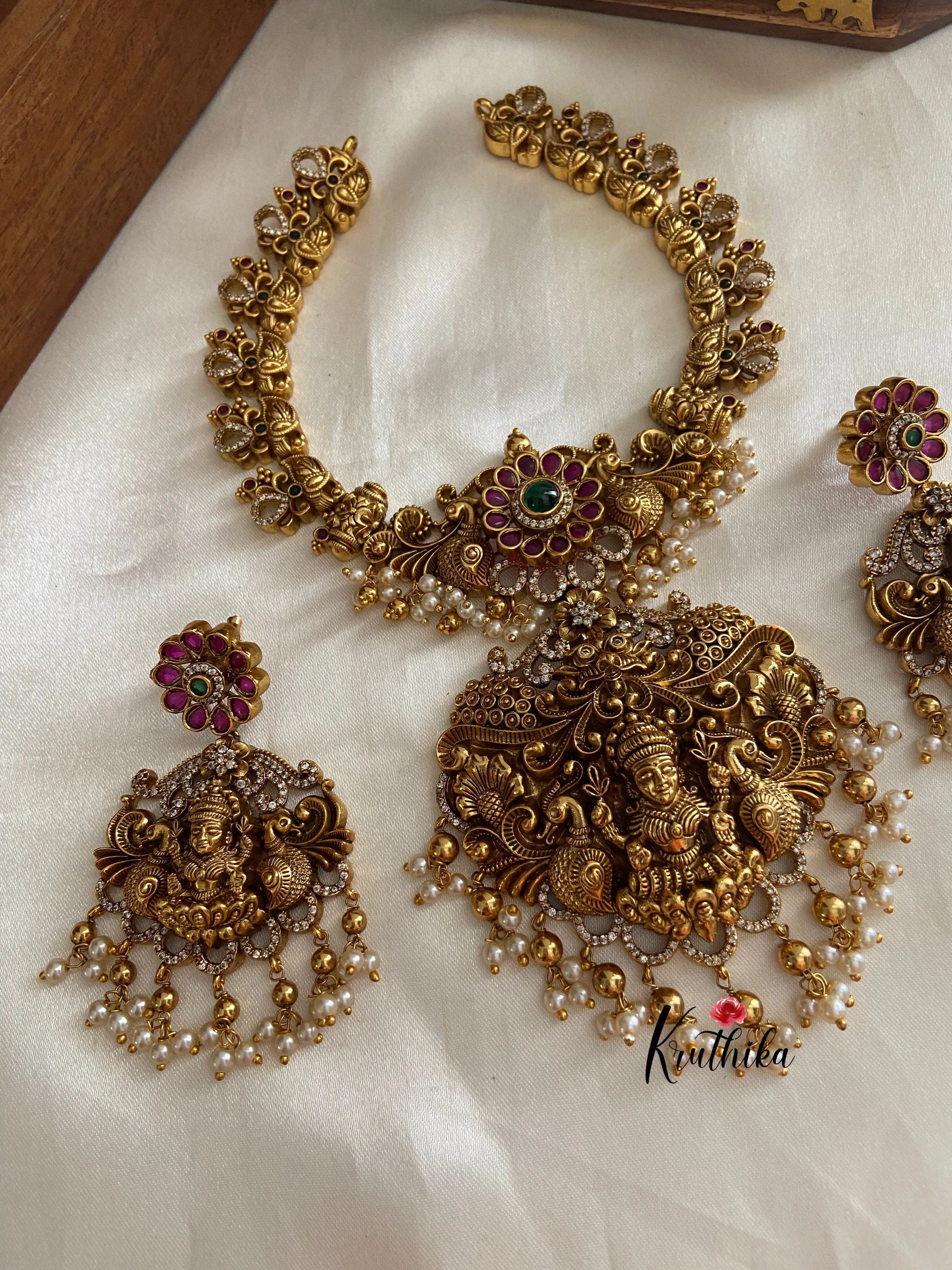 Premium Intricate Lakshmi Peacock Kemp Necklace NC649