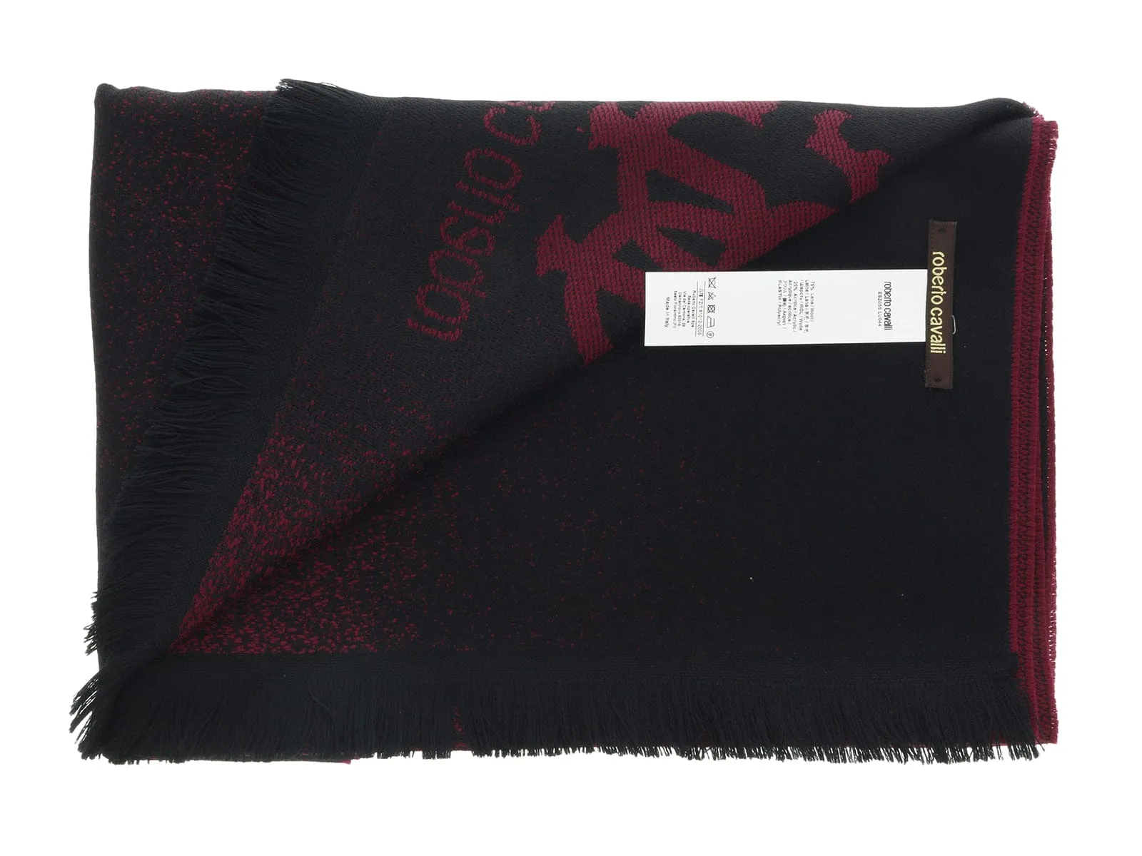 Roberto Cavalli ESZ055 02000 Burgundy Wool Blend Ombre Mens Scarf