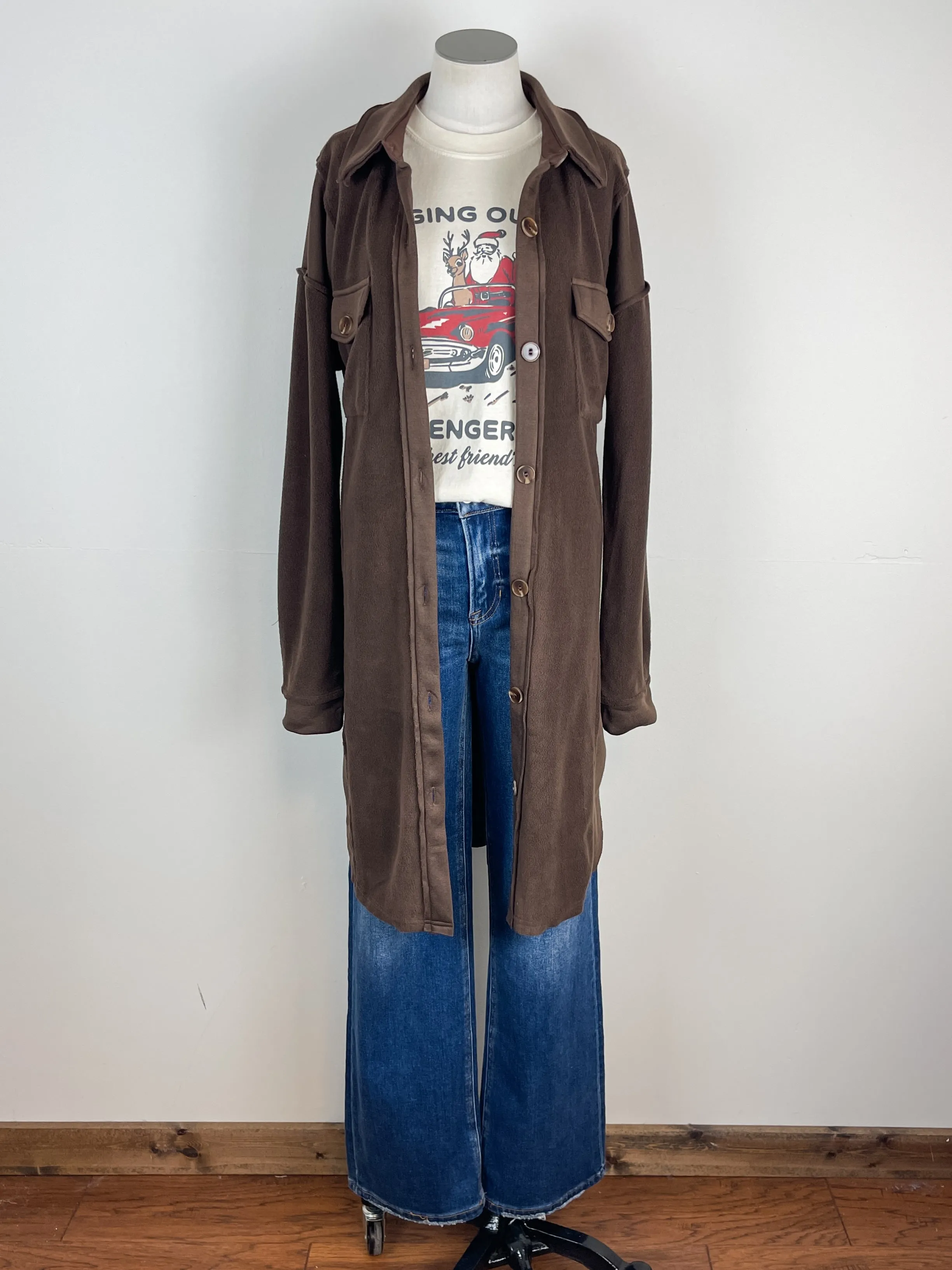 Sloane Long Button Down Jacket in Brown