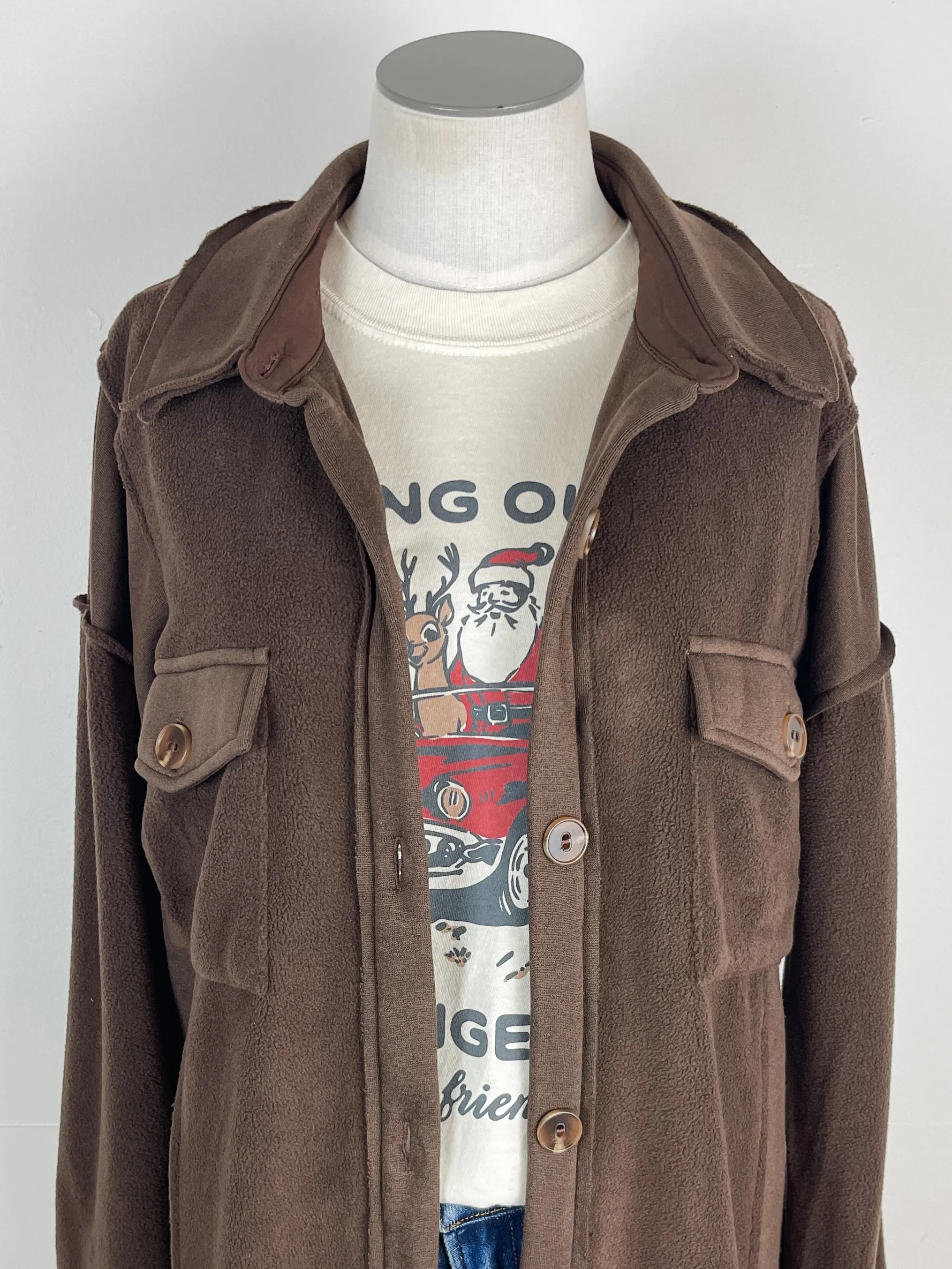 Sloane Long Button Down Jacket in Brown