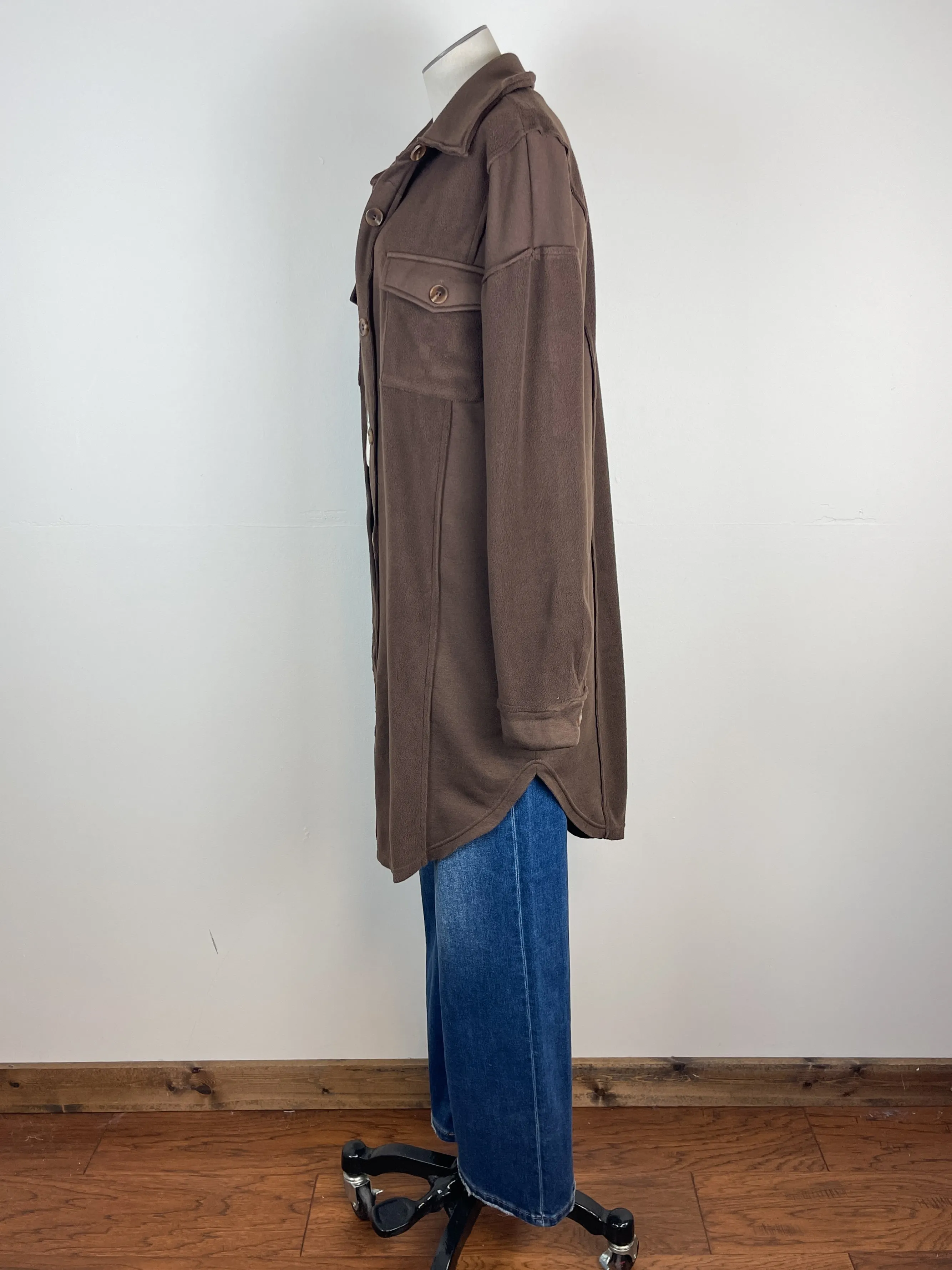 Sloane Long Button Down Jacket in Brown
