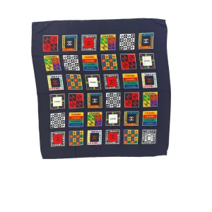 Vintage 90’s Chanel Silk Logo Scarf Black Multi