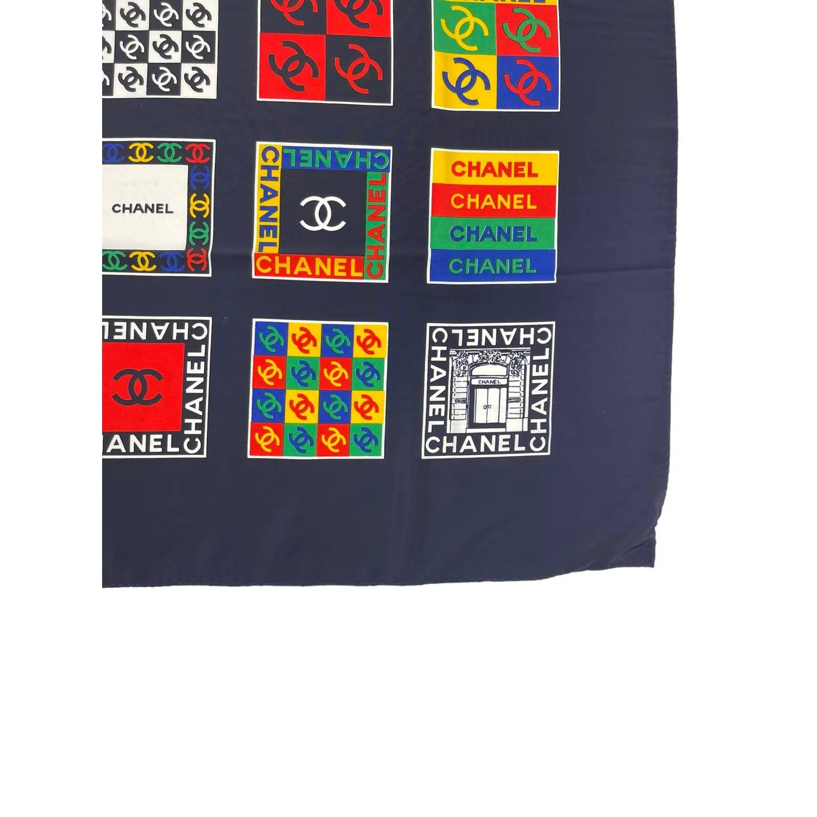 Vintage 90’s Chanel Silk Logo Scarf Black Multi