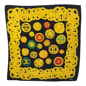Vintage 90’s Chanel Silk Logo Scarf Jewelry Print Black